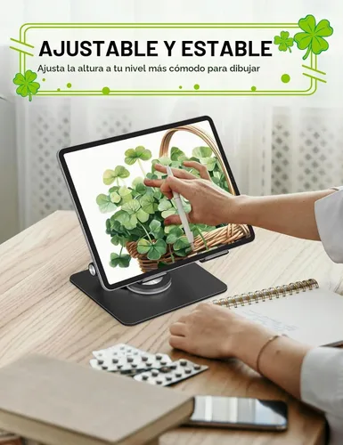 Vista 6 de Adjustable Tablet Stand, Foldable 360° Aluminum Holder, Black Negro
