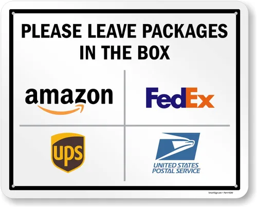 Vista 22 de SmartSign 7 x 10 pulgadas "Por favor, deje los paquetes en la caja - Amazon, FedEx, UPS, USPS" Letrero de instrucciones de entrega de metal