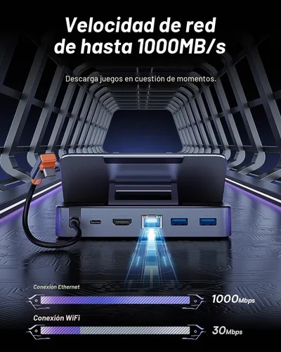 Vista 5 de Dock de cubierta de vapor, estación de acoplamiento Baseus 6 en 1 para cubierta de vapor/ROG Ally X/Legion Go con HDMI 2.0 4K a 60Hz, Gigabit