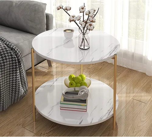 Vista 2 de Mesa de Centro 2 Tier Coffee Table Small Round Side Table with Storage & Sturdy Metal e Legs Modern Circle Table for Living Room Bedroom Kitchen Tea