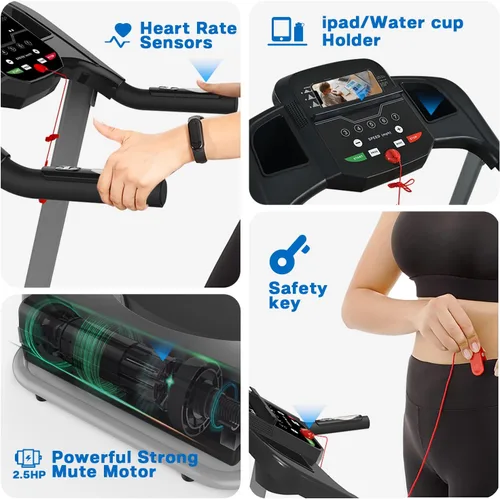 Vista 7 de Cinta de correr plegable para el hogar con inclinación, plegable para entrenamiento, máquina eléctrica para caminar, 15 programas preestablecidos