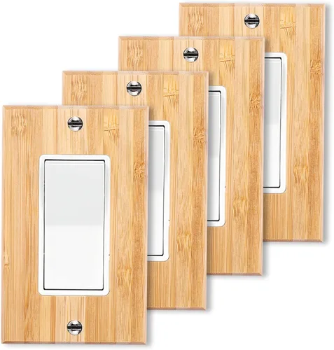 Vista 25 de Placa de Interruptor de Luz Dúplex de Palanca de Madera Maciza de 1 Gang, 4.5" x 4.5", Cubierta de Interruptor de Luz de Bambú de Madera Cruda