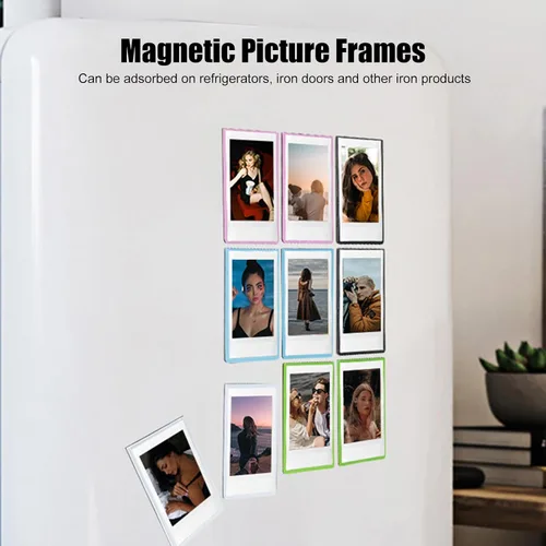 Vista 3 de Portarretratos magnéticos, 5 unidades, marcos magnéticos de PP, funda de fotos de 3 pulgadas, para decoración del refrigerador del hogar, para fotos
