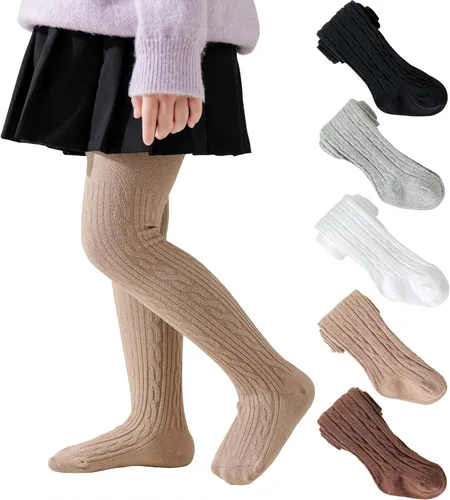 Vista 8 de Jormatt Medias de niña con punto trenzado, leotardos de algodón para niñas pequeñas, medias de invierno para recién nacidos y bebés