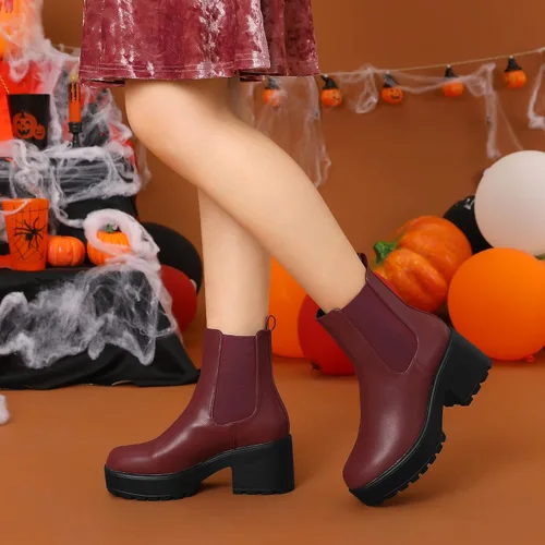 Vista 2 de Allegra K Botas de combate Chelsea con tacón grueso y plataforma para mujer, M