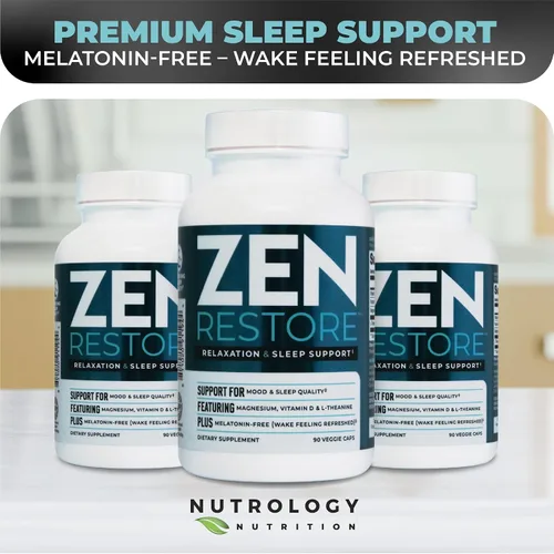 Vista 7 de Nutrology Zen Restore - 400 mg de malato de magnesio, vitamina D3 y L-teanina, apoya el sueño, la recuperación muscular y el bienestar suprarrenal