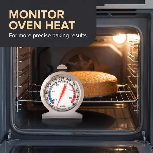 Vista 5 de Termómetro de horno plateado de 122.0-572.0 °F/100-600 °F, termómetro de acero inoxidable para cocinar, termómetro de cocina con esfera grande