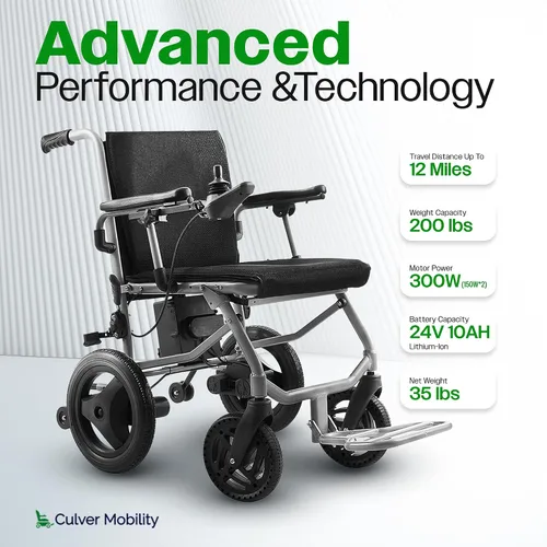 Vista 3 de Culver Mobility Kano - Silla de ruedas eléctrica plegable, tamaño de viaje, sillas de ruedas para adultos, ligera, silla eléctrica plegable