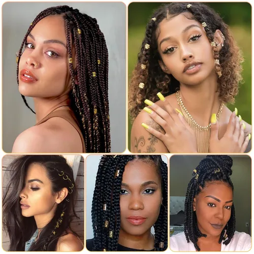 Vista 6 de 280 piezas de joyería para el cabello para mujer, dijes para el cabello, cuentas para trenzas, joyería para rastas, trenzas doradas ajustables