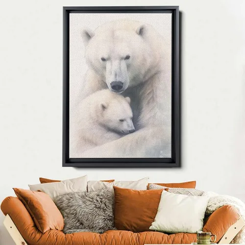 Vista 6 de Fox Mother Cub Print, In The Style Of Stencil-Based, Ivory, Kids Wall Art, Kids Wall Art Display, Mom And Baby Animal Art Print