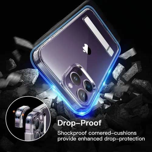 Vista 6 de JETech Funda con función atril para iPhone 14 Pro Max de 6.7 pulgadas, soporta carga inalámbrica, funda delgada a prueba de golpes, soporte de metal
