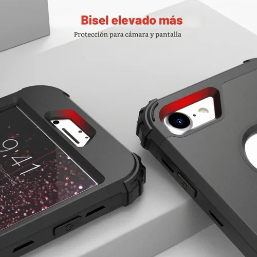 Vista 5 de IDweel Funda para iPhone 8 con Protector de Pantalla de Vidrio Templado, para iPhone 7, 3 en 1, Resistente a Golpes, Delgada, Híbrida, de Servicio