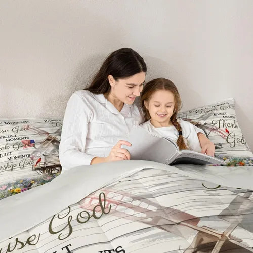 Vista 5 de Erosebridal Juego de edredón rústico de colibrí, juego de ropa de cama de molino de viento rústico para niños, adolescentes y adultos, relleno