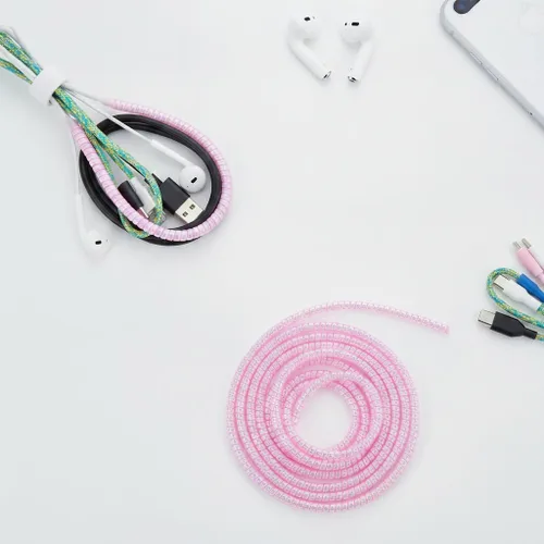 Vista 8 de 2 protectores de cables en espiral para auriculares y cables de datos, ayuda a organizar y proteger varios cables como cargadores, auriculares