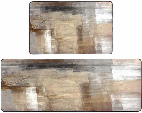 Vista 35 de TOMWISH Juego de 2 alfombras negras para pasillo de cocina, dorado y blanco, antideslizante, acolchado, comodidad vintage, 17 x 48 pulgadas + 17 x