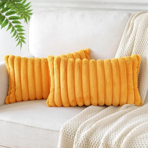 Vista 29 de Soleebee Juego de 2 fundas de cojín decorativo de terciopelo suave y acogedor, fundas de piel sintética de conejo para sofá, cama, silla, cojines