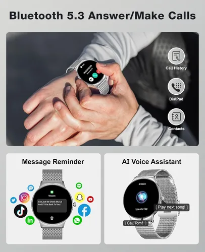 Vista 3 de SOUYIE Relojes inteligentes para mujeres y hombres, pantalla AMOLED de 1.43 pulgadas, monitor de actividad física, frecuencia cardíaca, presión