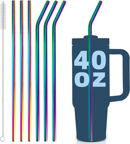 Vista 11 de para Stanley Quencher Vaso de 40 onzas 6x Pajillas de Acero Inoxidable Metálico, Pajillas de Reemplazo Extra Largas/Altas de 12 Pulgadas para Taza