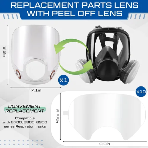 Vista 2 de Tellegloww 1 pieza de piezas de repuesto compatibles con lentes de la serie 6000 de respiradores de cara completa y 10 piezas de cubiertas de lentes