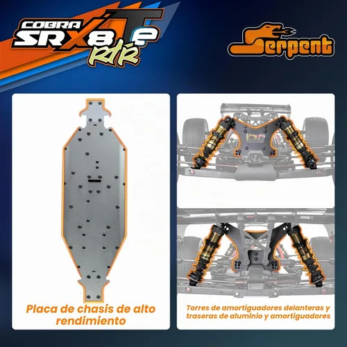 Vista 2 de Serpent Nueva versión 1/8 Off-Road Truggy-e RTR, alta velocidad, larga vida Naranja