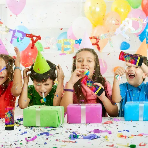 Vista 4 de Cañones de confeti para boda, cumpleaños, graduación, baby shower, niños, suministros de fiesta divertidos, decoraciones y recuerdos (colorido)