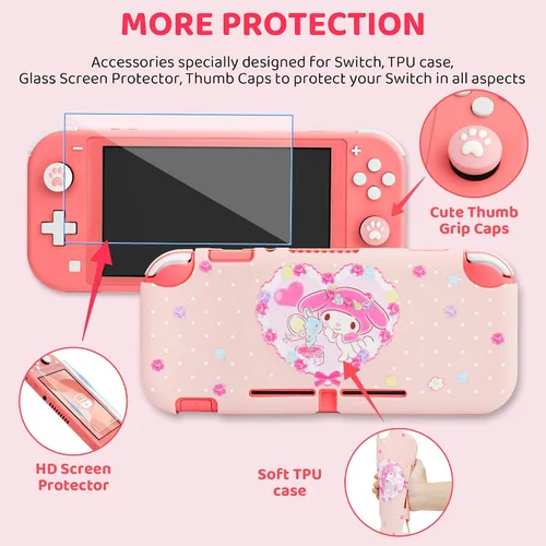 Vista 3 de GLDRAM Paquete de funda de transporte para Nintendo Switch Lite bonita funda de viaje rosa con cubierta de TPU suave, protector de pantalla
