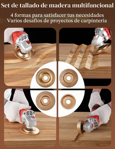 Vista 4 de Juego de 4 discos de tallado de madera + juego de 5 fresas rotativas, amoladora angular de 4" o 4 1/2" con mandril de 7/8", discos de moldeo