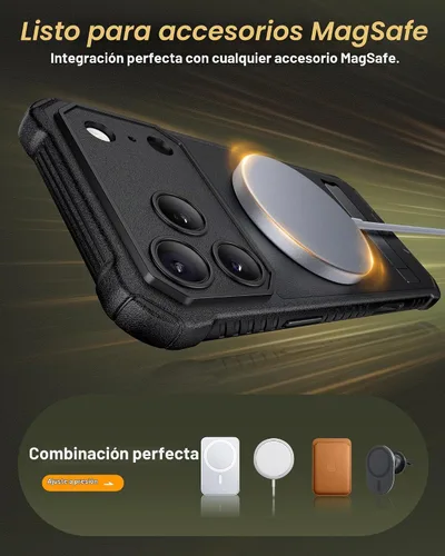 Vista 5 de Funda para iPhone 17 Pro, compatible con MagSafe, soporte integrado y botón de captura de control de cámara, protección de grado militar, funda