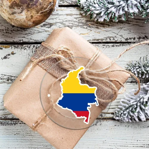 Vista 2 de Adorno de acrílico de Navidad con bandera de Colombia, adorno redondo de Navidad, orgullo nacional de 3 pulgadas con agujero, adorno colgante