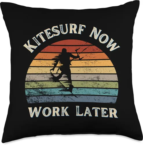 Vista 4 de Funny Kitesurf Now Work Later Tee For Kitesurfing Lovers Throw Pillow