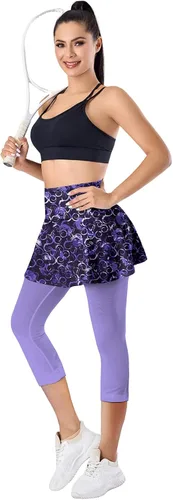 Vista 3 de QINGXUN Leggings con falda de tenis para mujer con 2 bolsillos, leggings de yoga con faldas estampadas, faldas de tenis con leggings para mujer