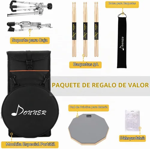 Vista 7 de Donner Juego de soporte de batería con almohadilla de práctica de tambor, juego de almohadillas silenciosas de doble cara de 12 pulgadas, baquetas