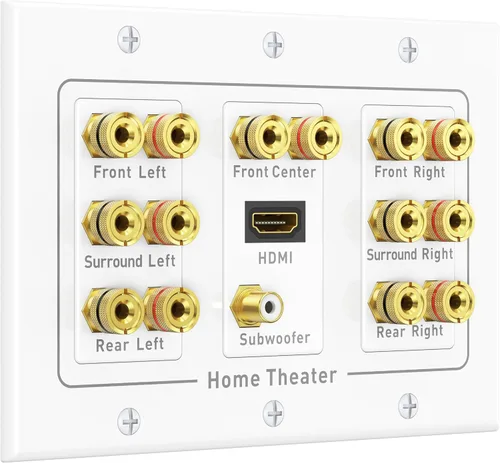 Vista 11 de Cable Matters Paquete de 2 placas de pared de alambre para altavoz, placa de pared de altavoz chapada en oro con poste de encuadernación de enchufe