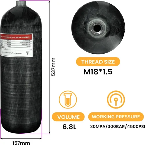 Vista 4 de TUXING 6.8L PCP Air Tank 4500psi Paintball Estación de llenado con medidor de presión válvula regulador medidor para rifles de aire PCP Buceo