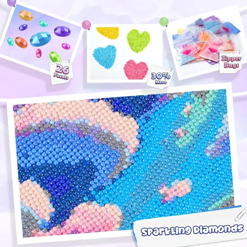 Vista 4 de QAZWSX Kit de pintura de diamante rosa rosa para bricolaje, pintura de diamantes de flores, kits de arte de cristal de diamante redondo completo