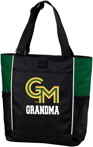 Vista 5 de Broad Bay Official George Mason University Zippered Tote Bag GMU Patriots Logo, 600D Polyester Canvas, Adjustable Web Handles, Front Pocket, Side