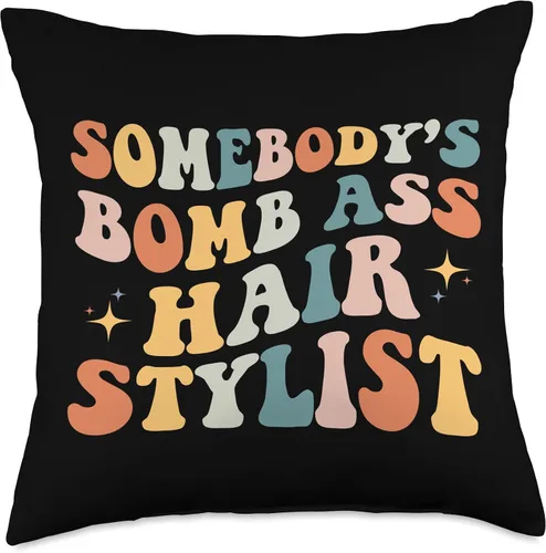 Vista 5 de Retro Sarcastic Hair Dresser Hair Stylist Women NS Somebody's Bomb Ass - Divertida almohada retro de peluquería para estilista, 16 x 16 pulgadas