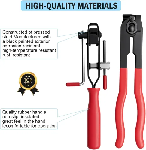 Vista 2 de Kit de alicates de abrazadera de arranque CV con 10 bandas de crimpado tipo oreja para ejes de automóviles y ATV CV axle boot crimping tool with