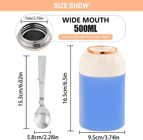 Vista 3 de Corn Flower Blue - Tarro de alimentos aislado para niños y mujeres con cuchara de 17 oz/16.9 fl oz, recipiente de almacenamiento de alimentos