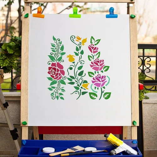 Vista 5 de GORGECRAFT 12 estilos 7.1x7.1 in Rose Flowers Stencil Flores Hojas Plantillas Florales Brotes Florales Ramos de rosas Vines Ramas de Hojas