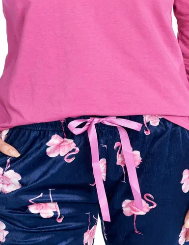 Vista 5 de Conjunto de pijama Ashford & Brooks para mujer de algodón con manga larga parte superior con pantalones de forro polar