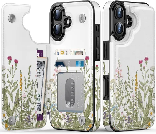 Vista 148 de LETO para iPhone 15 Pro Funda tipo cartera - Tapa tipo folio con patada - Diseños de moda - Tarjetero - Funda protectora para mujeres y niñas - 6.1