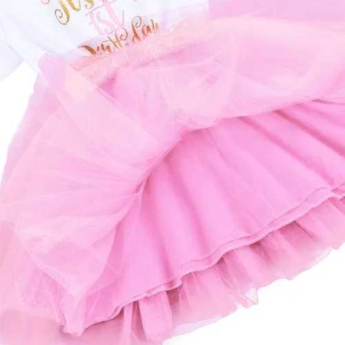 Vista 5 de Vestido de tutú de tul con lazo de lentejuelas para recién nacido, con corbatín y texto en inglés "It's My 1st2nd Birthday" para la fiesta