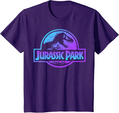Vista 27 de Jurassic Park Camiseta de manga corta con logotipo Fossil azul y morado Negro