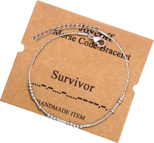 Vista 186 de JoycuFF Pulseras inspiradoras de código morse para mujeres, cuentas de plata, joyería con mantra de motivación, regalos para ella