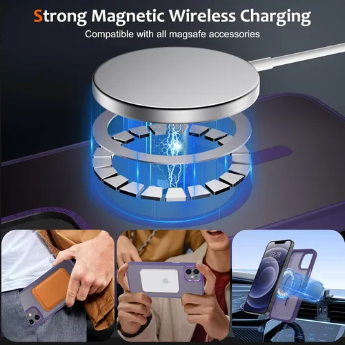 Vista 1253 de Anuck - Funda magnética para iPhone 11 compatible con MagSafe, carcasa trasera mate translúcida dura, borde de TPU, delgada, resistente a impactos