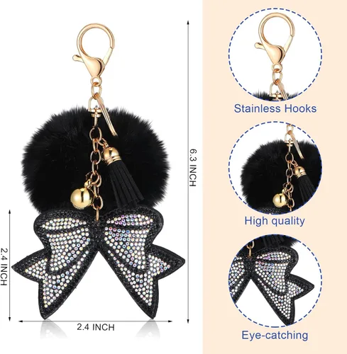 Vista 3 de Mochila grande de animadora con llavero de lazo, mochila con purpurina para animadoras, bolsas de regalo para animadoras (negro)