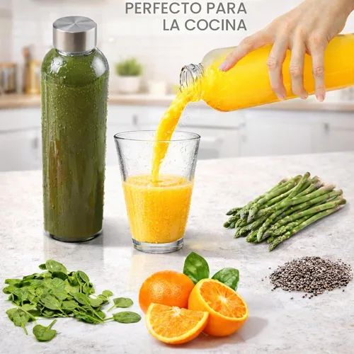 Vista 3 de Brieftons Botellas de agua de vidrio de borosilicato de 18 onzas, paquete de 6, aptas para lavavajillas, tapas de acero inoxidable a prueba