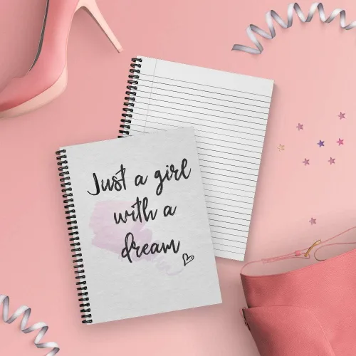 Vista 5 de Softcover Girl With A Dream - Cuaderno motivacional en espiral de 8.5 x 11 pulgadas, 120 páginas con rayas anchas, cubierta laminada brillante