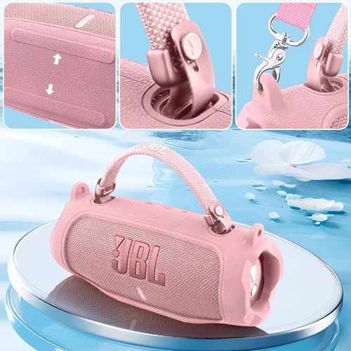 Vista 70 de Funda de silicona compatible con JBL Charge 5 Altavoz Bluetooth portátil impermeable (Cubierta de silicona negra)